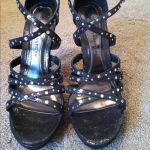 Size 9 Metallic Grey High Heels W/ Rhinestones