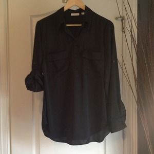 --  RESERVED -- Black Pocket Top w Roll Sleeves