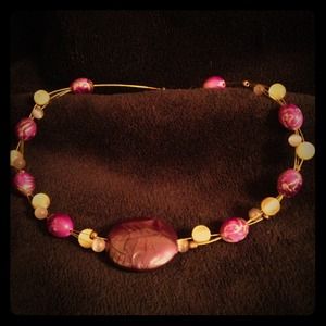 Purple and pale gold beaded necklace
