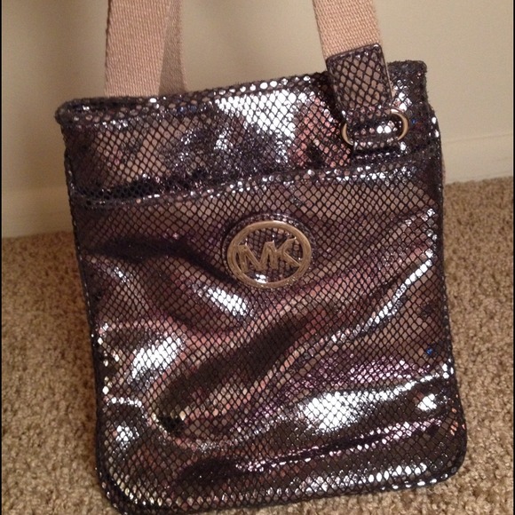 MICHAEL KORS GUNMETAL LEATHER SNAKE CROSSBODY