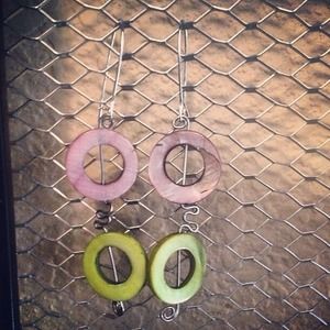 Pink and green O earrings