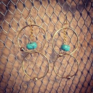 Small gold hoops with hanging turquoise
