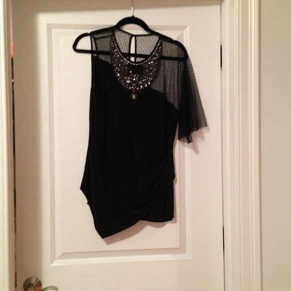 Silk blouse with net and rhinestone detail