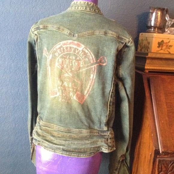 Betseyville Betsey Johnson olive denim moto jacket