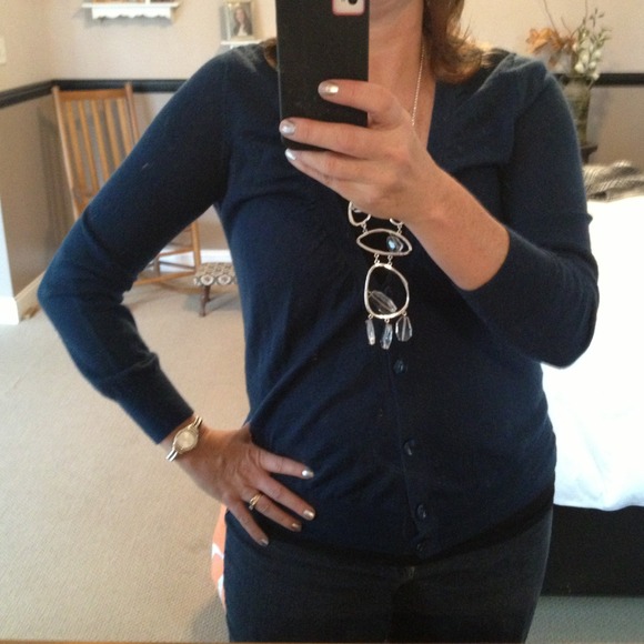 SOLD! Dark Peacock blue LOFT wool/poly cardigan! L