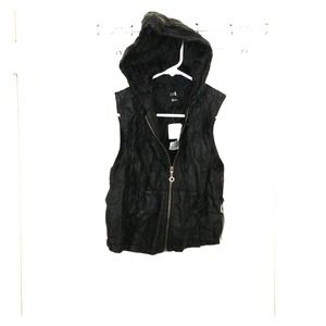 Forever XXI Black "Leatherish" Vest with Hood