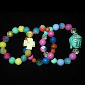 Buddha and cross stretch bracelet set