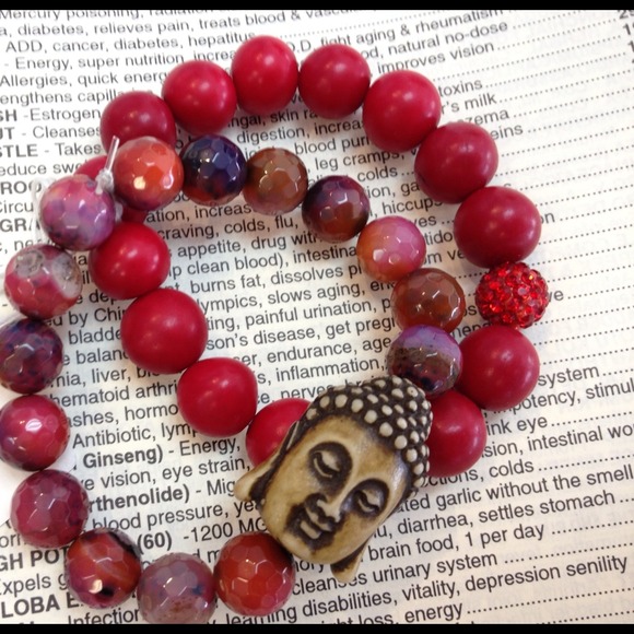 Wooden buddha and shamballa strech set