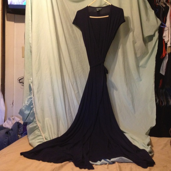 Lauren Ralph Lauren SZ L Navy Blue Wrap Dress