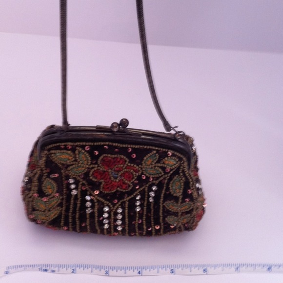 Beaded, sequined evening bag. Rich browns & greens - Picture 2 of 4