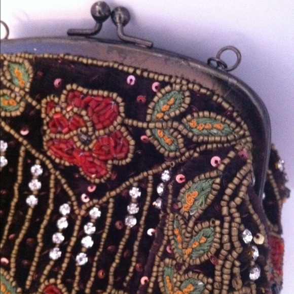 Beaded, sequined evening bag. Rich browns & greens - Picture 3 of 4