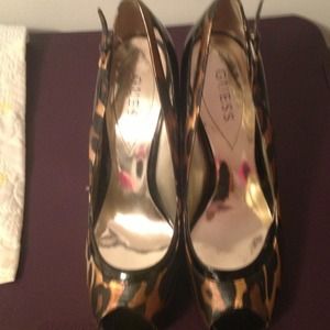 Guess leopard peep toe heels