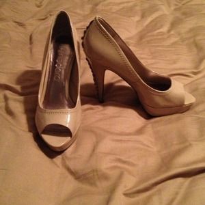 Tan peep toe heels
