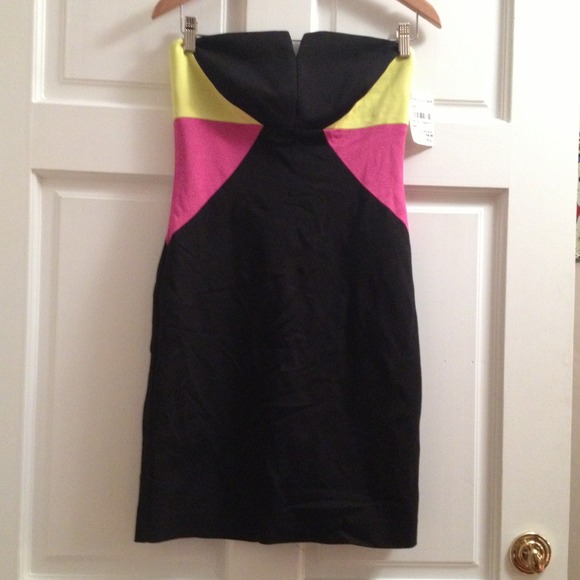 Trina Turk Strapless Colorblock Cocktail Dress