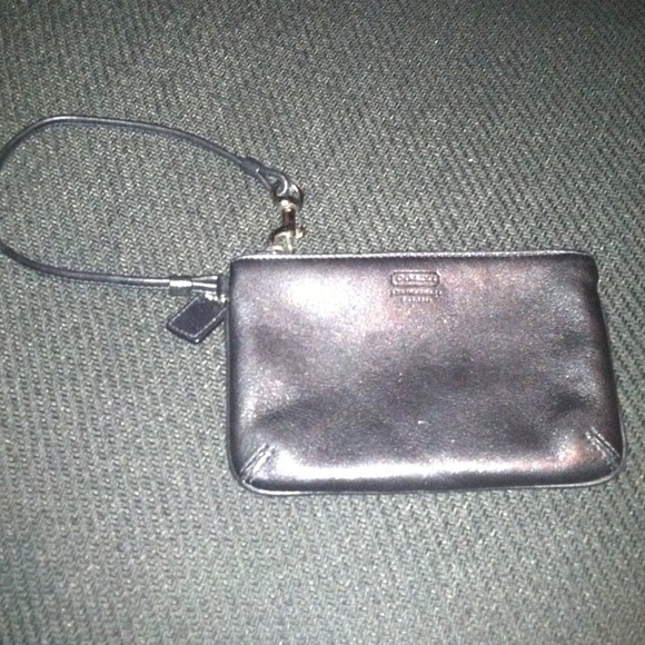 Black leather coach wristlet