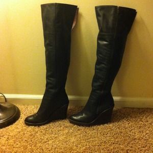 Lucky Brand thigh high wedge boots - black size 8
