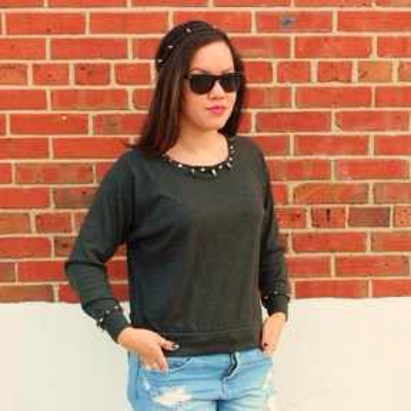 Grey Spiked Pull Over Top