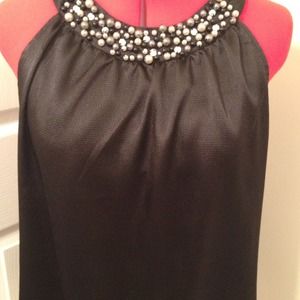 ***SOLD*** Black beaded neckline silky top