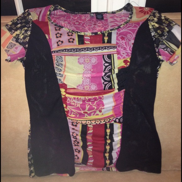 Bisou Bisou floral pastel Art Deco blouse. Large