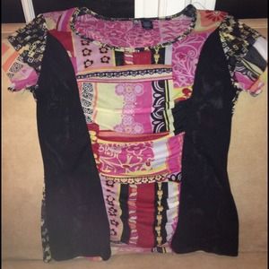 Bisou Bisou floral pastel Art Deco blouse. Large