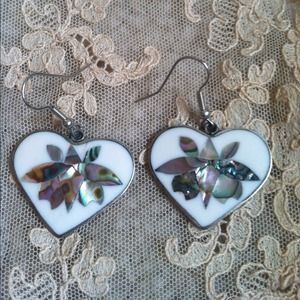 ***SOLD***1970's Abalone and White Enamel Earrings