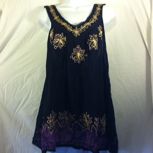 Sleeveless summer top in purple and royal blue.