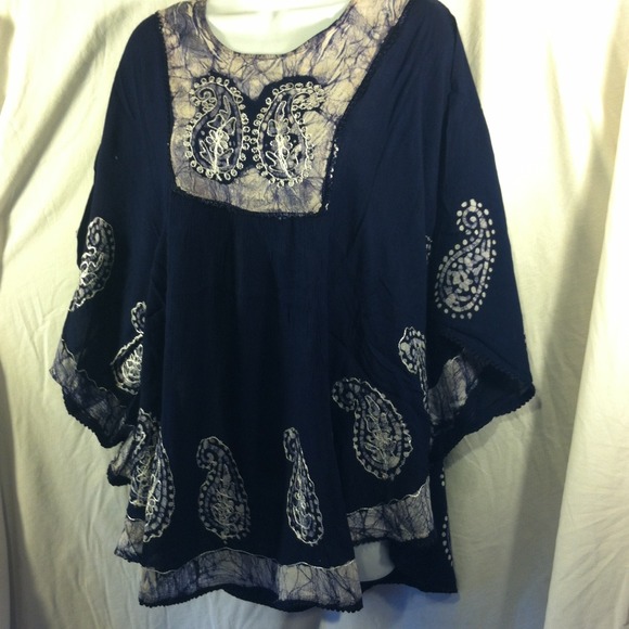 Royal blue batik clamshell top, medium to 3x