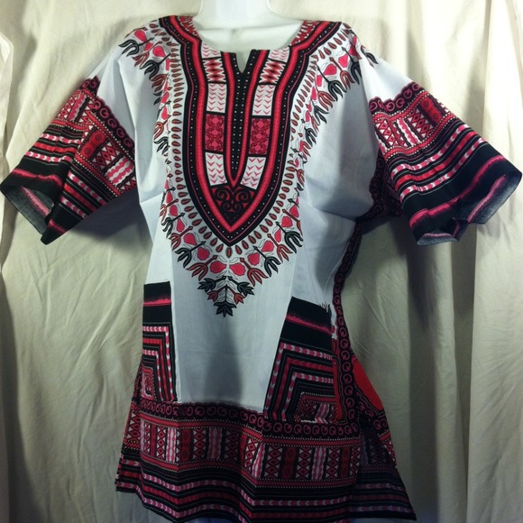HOT PINK African-inspired cotton "dashiki" shirt
