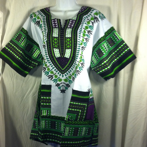 Green and purple "dashiki" shirt, fits med. to xl