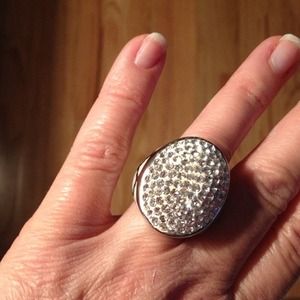 Cluster rhinestone, silver & white ring. New 5.5