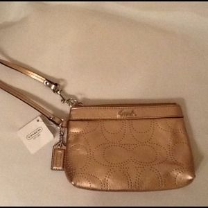 Gold Leather Coach Wristlet