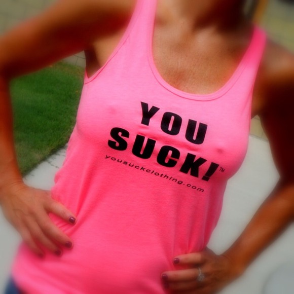 BRAND NEW!!!🌺Neon yellow & pink "You Suck!" Tanks