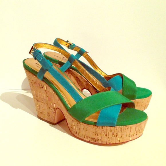 Kate Spade NEW green & blue wedge/platform shoes!