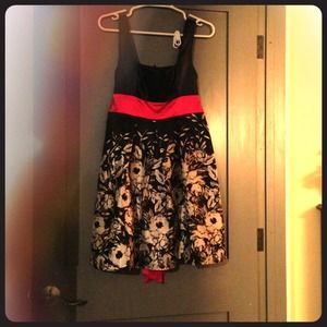 Black, silver and red party dress. Silk.