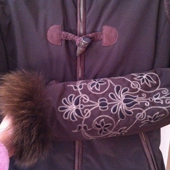 Brand New!! Brown M.Miller FOX fur trimmed jacket - Picture 2 of 4