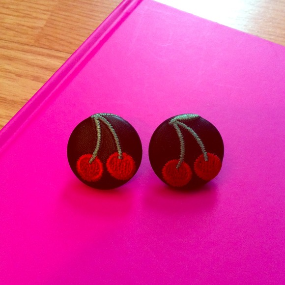 Cherry button earrings