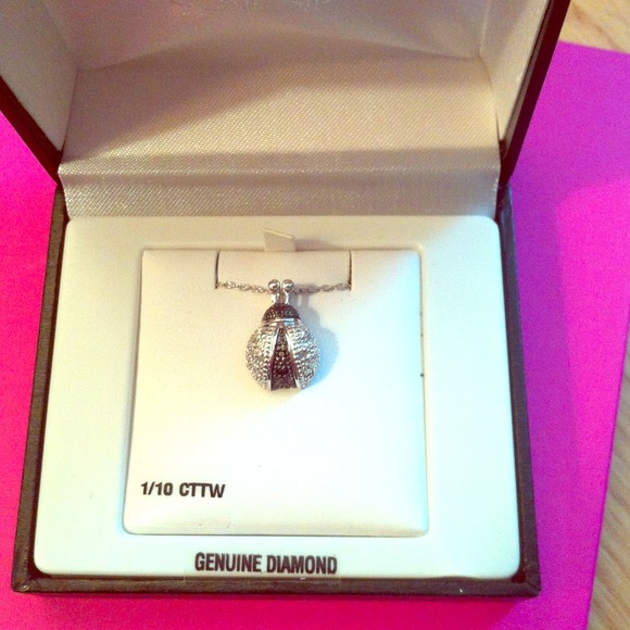 NWT! Lady bug necklace. Genuine diamond & sterling