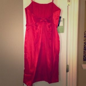 Red Bow Spaghetti Strap Satin Dress