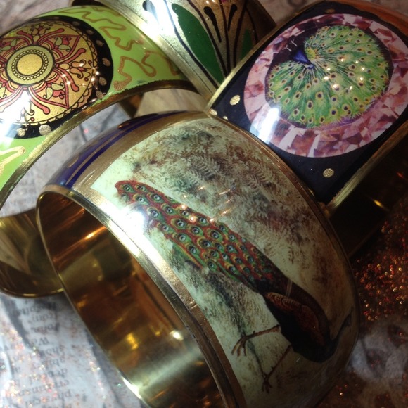 Set of four Enamel inlay Brass Bangles