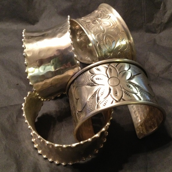 Set of 4 brass silver plate bangles