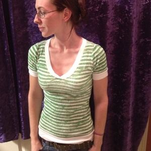 Engergie green and white striped shirt