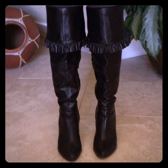 RESERVED- Black Knee Faux Leather Boots
