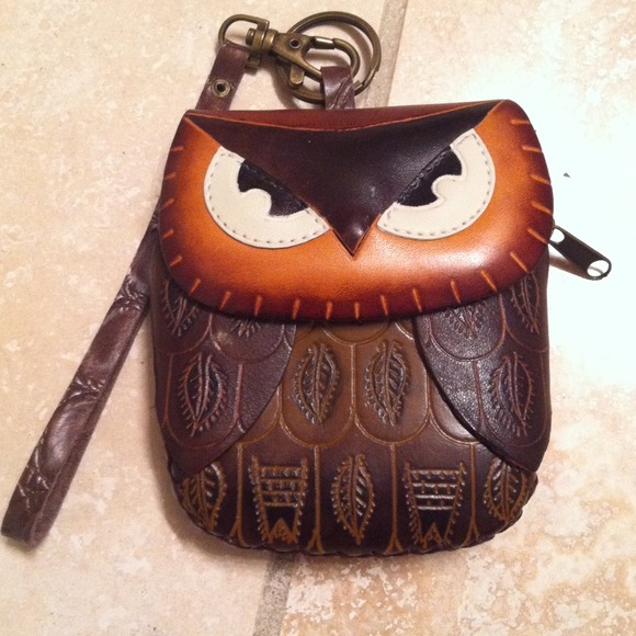 NWOT Leather Owl Wristlet