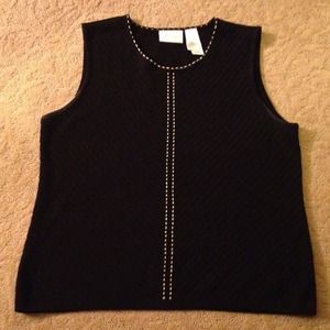 Liz Claiborne sleeveless black top cream stitching