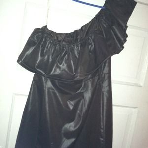 Off the shoulder brown satin dress