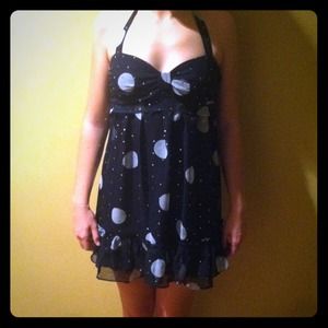 Blue Halter Dress with Dot and Sequin Accents