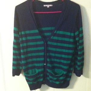 Gap green and blue striped cardigan
