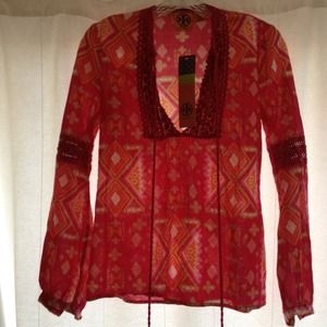 Long sleeve, pink print, Tory Burch tunic. Size 2