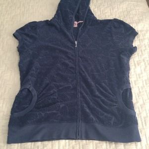 Navy blue butterfly short sleeve zip up juicy