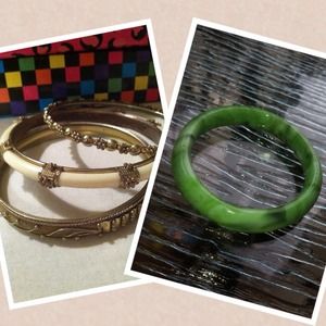 Gold bangles and jade bracelet